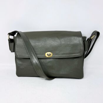 Multi Compartment Womens Leather Handbag Shoulder Bag In Khaki Green, 8 of 8