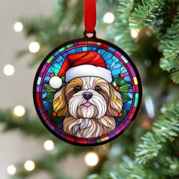 Lhasa Apso In Santa Hat Suncatcher Decoration, 3 of 6
