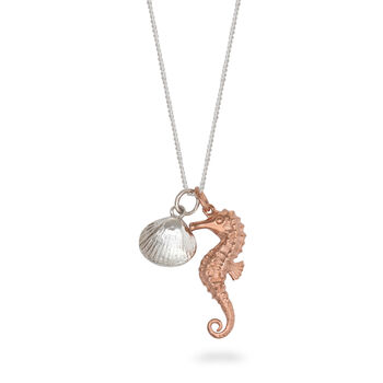 Seahorse And Shell Necklace Silver /Gold Vermeil, 2 of 6