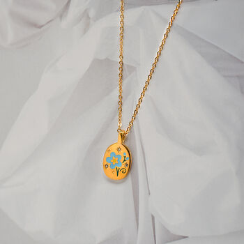 Blue Flower Gold Charm Necklace Non Tarnish, 2 of 5