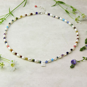 Freshwater Pearl And Rainbow Bead Initial Necklace, 4 of 8