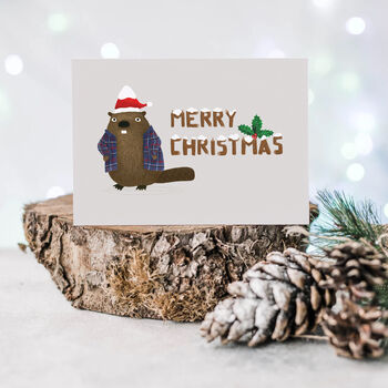 'Merry Christmas' Beaver Christmas Cards, 2 of 9