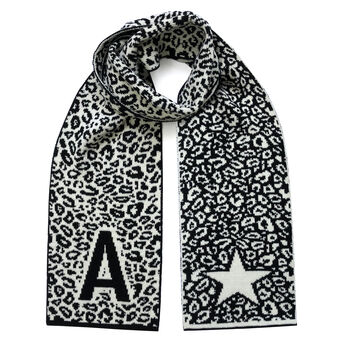 Personalised A Z Initial Leopard Wool And Cashmere Scarf, 5 of 6