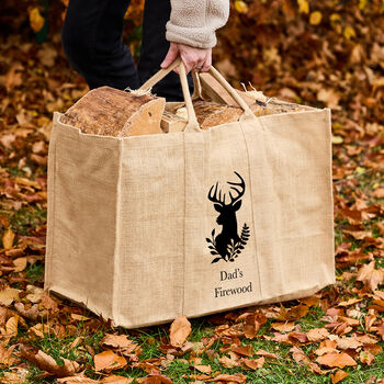 Personalised Stag Jute Log Bag, 3 of 9