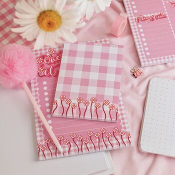 Pink Gingham A6 Floral Notepad, 2 of 2