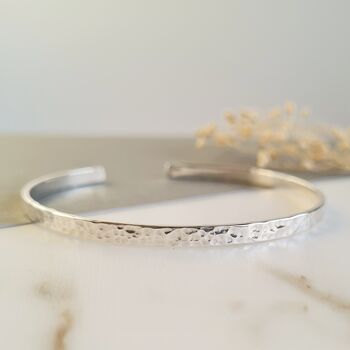 Solid Sterling Silver Hammered Cuff Bangle, 6 of 10
