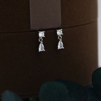 Tiny Cz Dangle Round And Droplet Stud Earrings, 5 of 11
