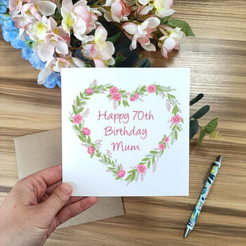 Personalised 70th Birthday Card | Floral Heart Birthday Card, 2 of 5