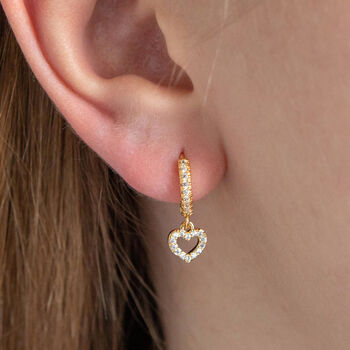 Love Heart Huggie Hoop Earrings, 2 of 6