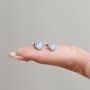 Sterling Silver Blue Opal Heart Screw Back Earrings, thumbnail 5 of 10