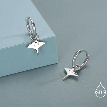Kawaii Manta Ray Huggie Hoop Earrings In Sterling Silver, 4 of 11