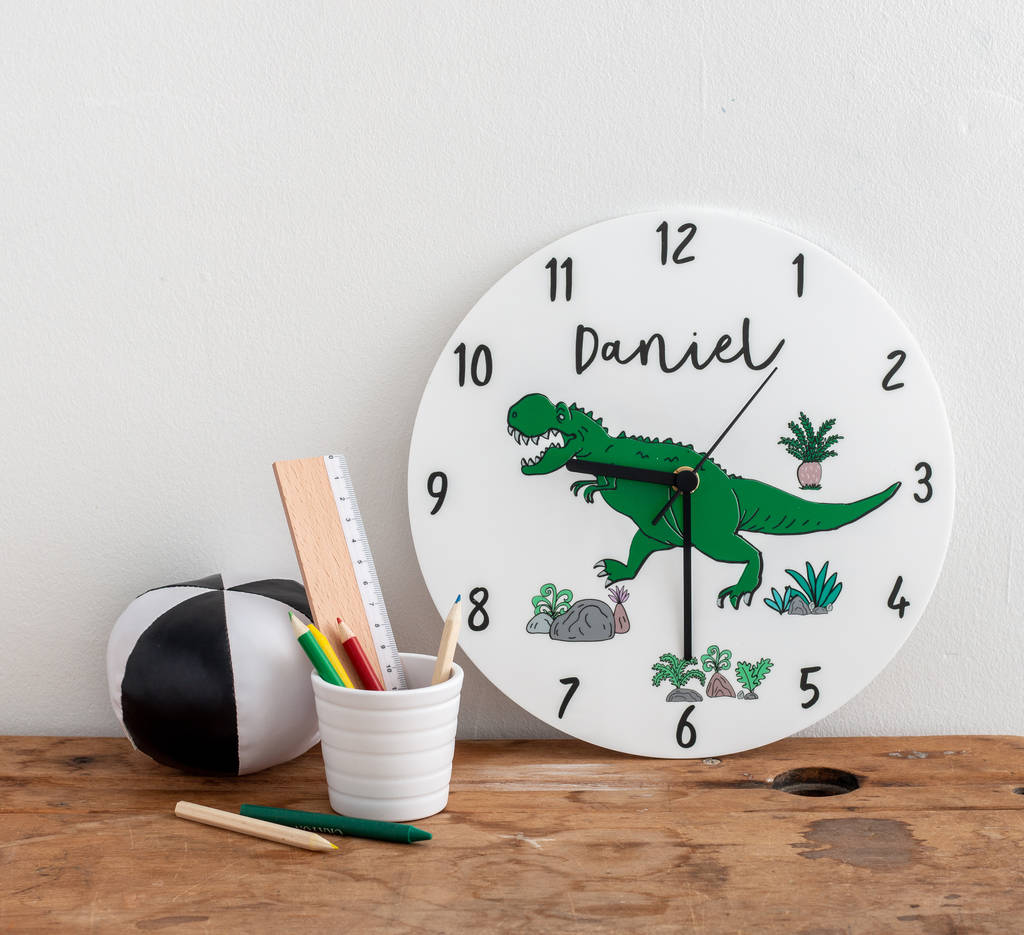 Bedroom Dinosaurs Theme Personalised Clock, 1 of 4