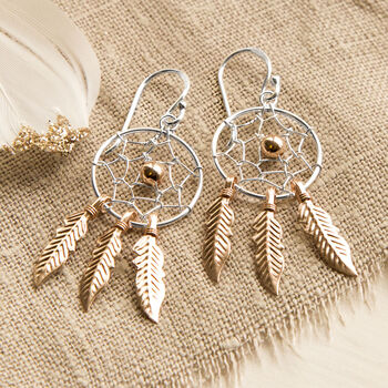 Silver And Rose Gold Dangly Dream Catcher Earrings, 4 of 5