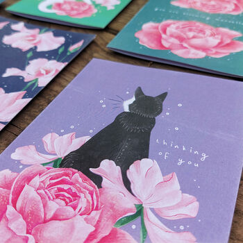 'Thinking of You' Cat And Rose Card, 2 of 2