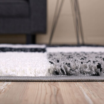 The Rugs Geometric Shaggy Rug Grey Checkered Rug, 5 of 12