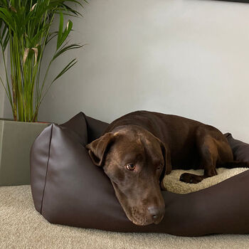 Medium Vegan Leather And Sherpa Fleece Sofa Dog Bed, 6 of 7