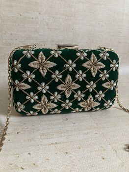 Emerald Green Velvet Handcrafted Clutch Bag, 6 of 9