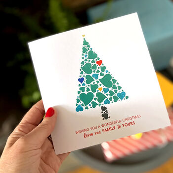 Pack Of Five Personalised Family Christmas Tree Cards, 5 of 5