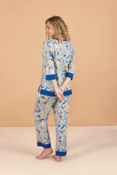 Indian Cotton Indigo Lotus Print Pyjama Set, 2 of 4