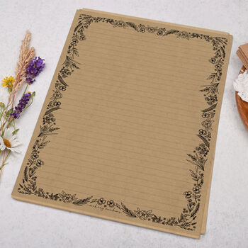 A4 Kraft Letter Writing Paper With Flower Border, 3 of 4