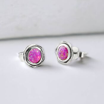 Sterling Silver Pink Opal Stud Earrings, 2 of 7