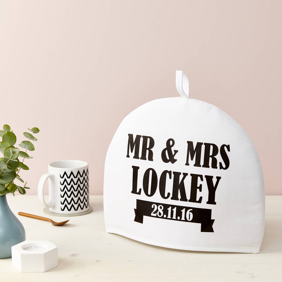 Personalised Mr And Mrs Tea Cosy Various Colours By Tillie Mint Loves