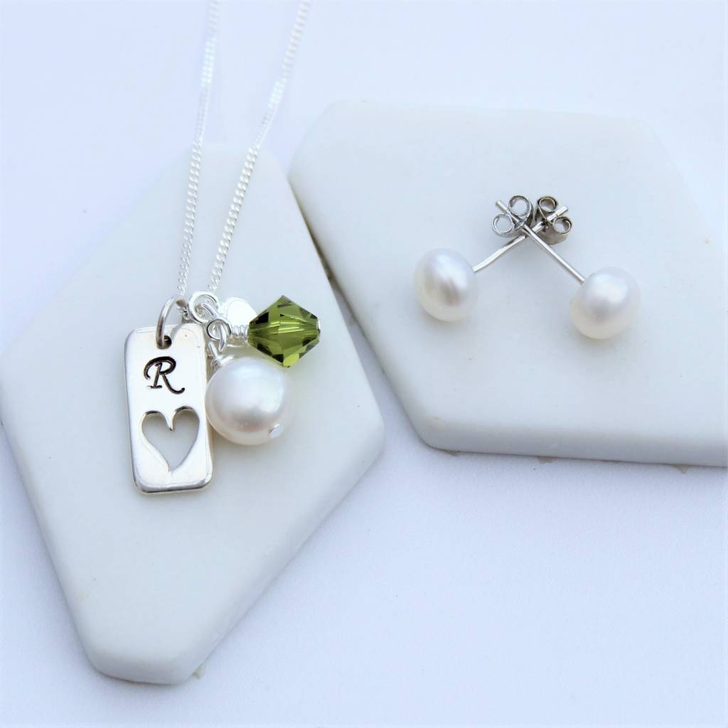 birthstone and tag charm necklace set by bish bosh becca