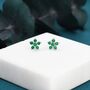 Emerald Green Forget Me Not Flower Cz Stud Earrings, thumbnail 1 of 9