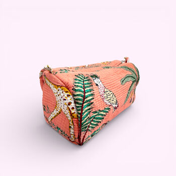 Jungle Print Cotton Washbag, Make Up Bag, With Waterproof Lining Set Of Three Peach, 2 of 7
