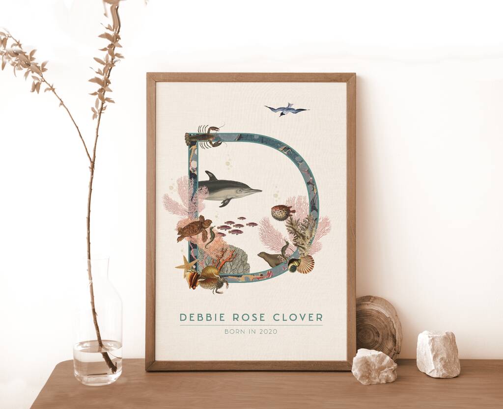 Personalised Ocean Animal Initial Letter Giclee Print, 1 of 3