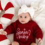 Santa Baby Christmas Embroidered Baby Knitted Romper, thumbnail 5 of 12