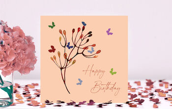 Butterfly And Flower Bud Birthday Card Blue Background, 9 of 12