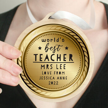 Personalised World's Best Teacher Wooden Medal, 2 of 4
