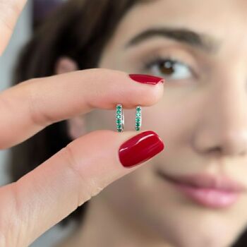 Emerald May Birthstone Small Silver Huggie Hoops, 3 of 5