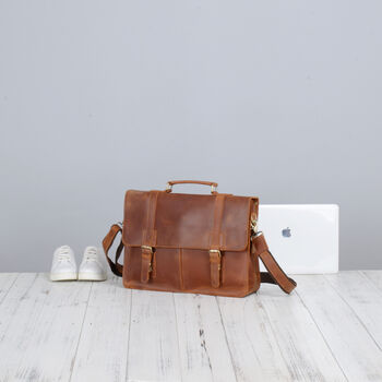 Vegetable Tanned Genuine Leather Laptop Bag, 2 of 12