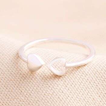 Sterling Silver Double Heart Adjustable Ring, 3 of 7