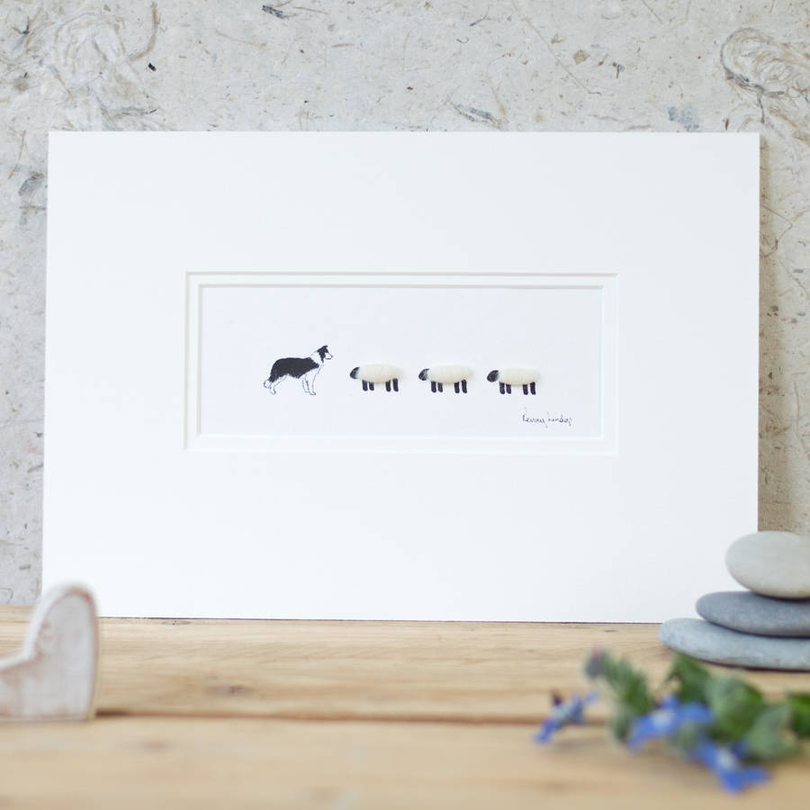 Border Collie And Woolly Sheep Hand Finished Art Print, 1 of 5