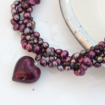 Murano Heart And Pearl Necklace In Purple Or Amethyst, 4 of 9