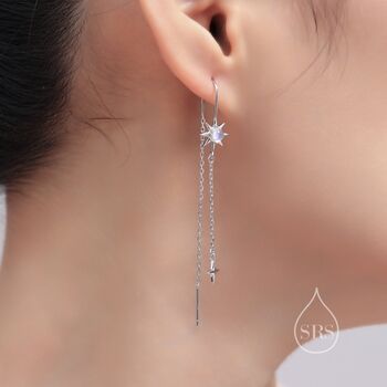Moonstone Starburst And Star U Shape Threader Earrings, 4 of 10