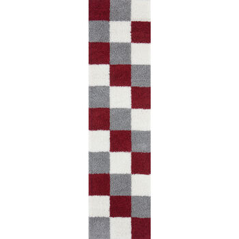 The Rugs Geometric Shaggy Rug Red Checkered Rug, 9 of 12