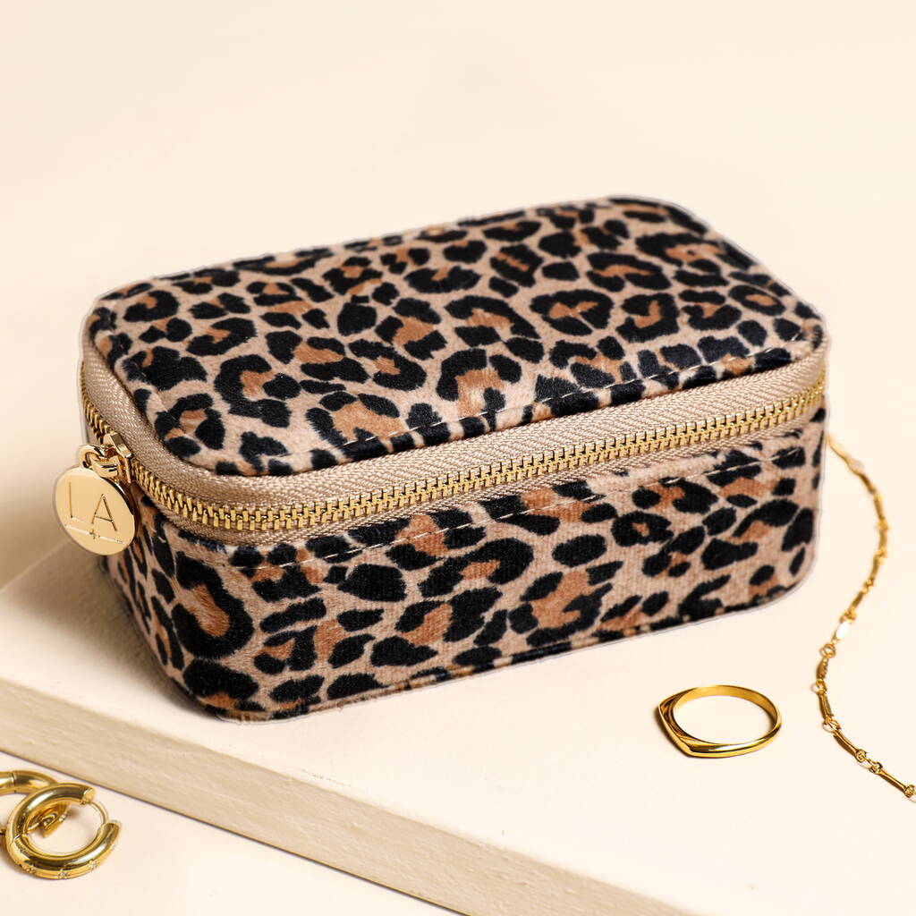 Leopard Print Velvet Rectangular Travel Jewellery Case, 1 of 3