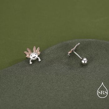Tiny Axolotl Screw Back Earrings In Sterling Silver, 2 of 11
