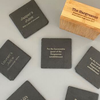 Personalised Slate Coaster Set With Wooden Box, 5 of 7