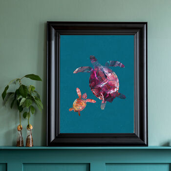Set Of Two Turtle Koi Fish Turquoise Art Prints, 3 of 5