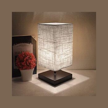 Grey Square Bedside Table Lamp With Linen Fabric Shade, 2 of 8