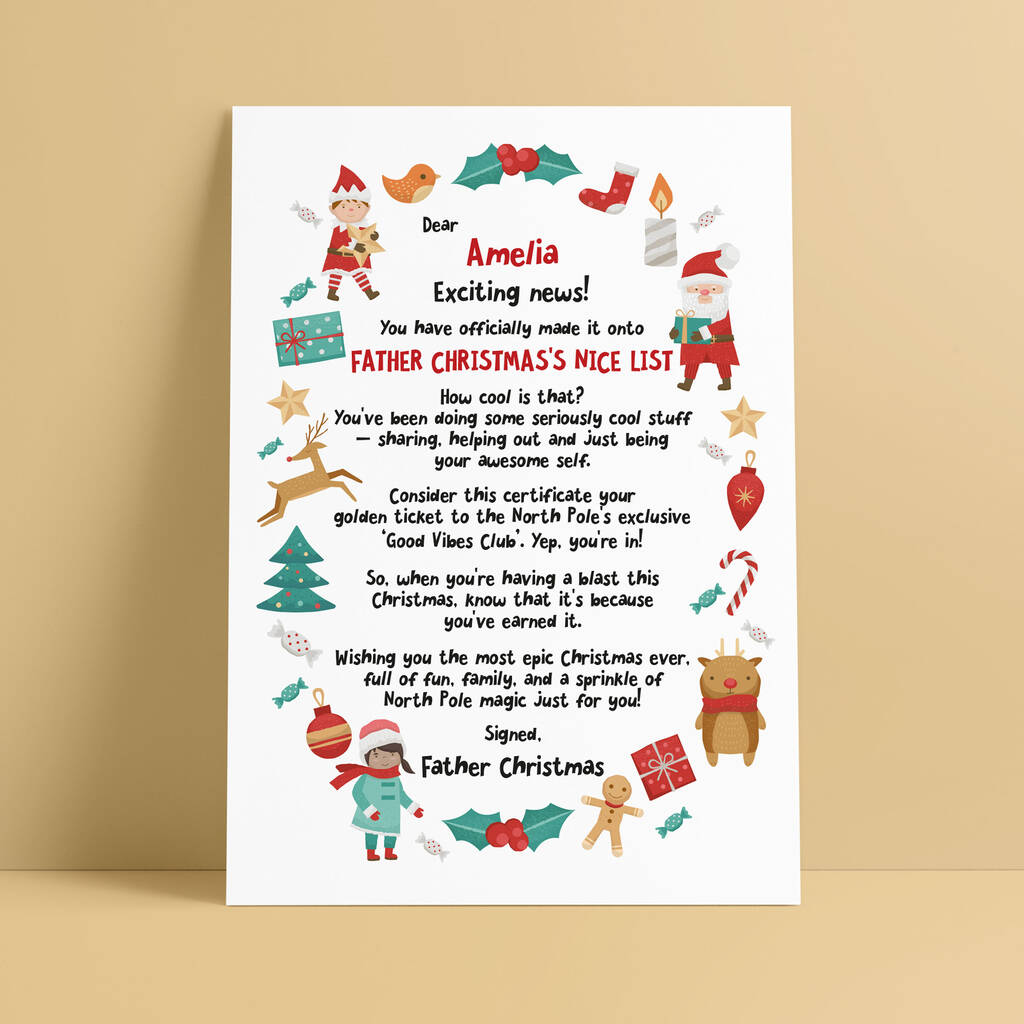 Santa Claus Official Nice List Certificate Letter By ditsy chic ...