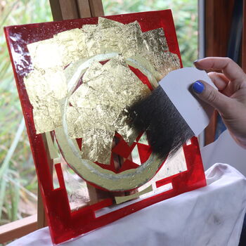 Reverse Glass Gilded Sri Yantra Gold Leaf Design, 9 of 11