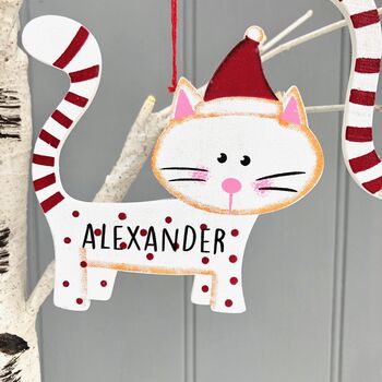 Personalised Wooden Cat Christmas Decoration, 2 of 2