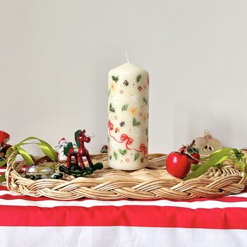 Hand Painted Christmas Ribbon Garland Pillar Candle, 2 of 3