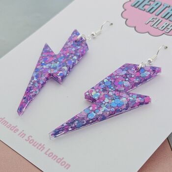 Lilac Lightning Bolt Earrings Small And Large, 4 of 10